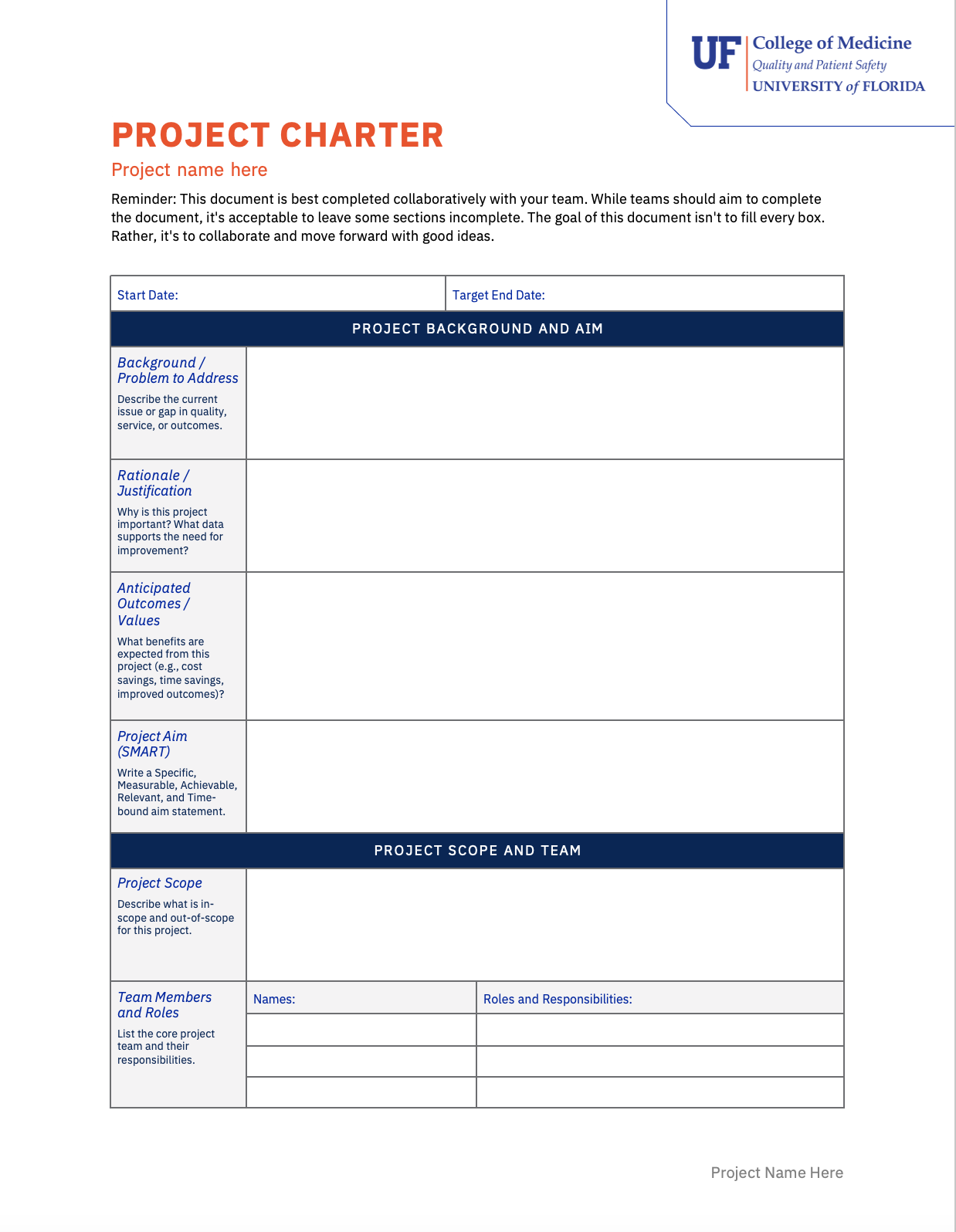 Preview for Project Charter download